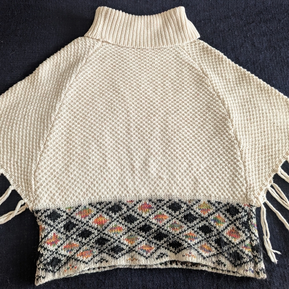 Chelsea & Violet Cream and Black Patterned Poncho With Fringe - Picture 3 of 5